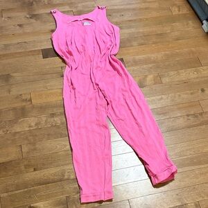 Vintage Hot Pink Sleeveless Jumpsuit with Button-Shoulder Detail